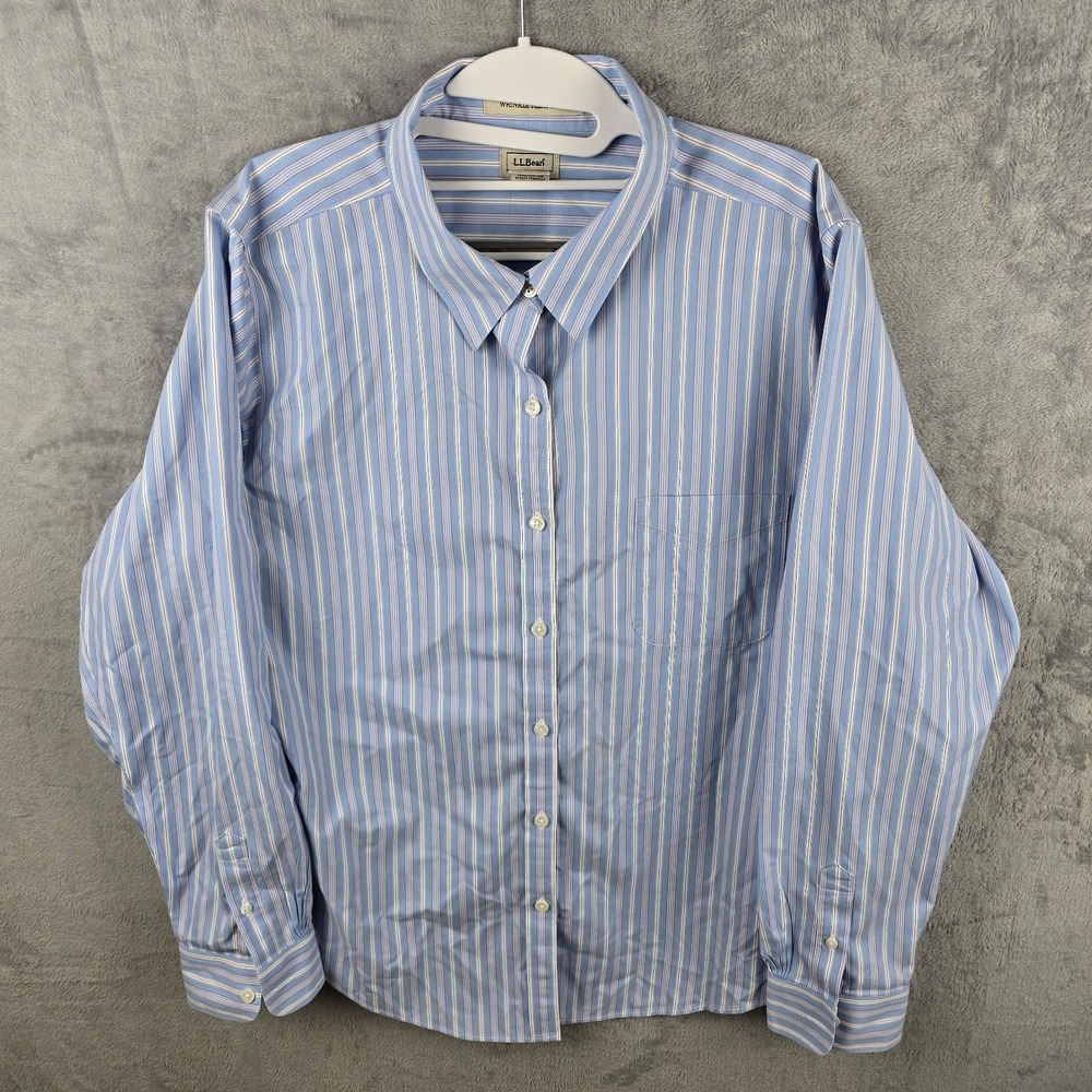 LL Bean Mens XL Blue Striped Wrinkle‎ Resistant Cotton Button Down Shirt 278477